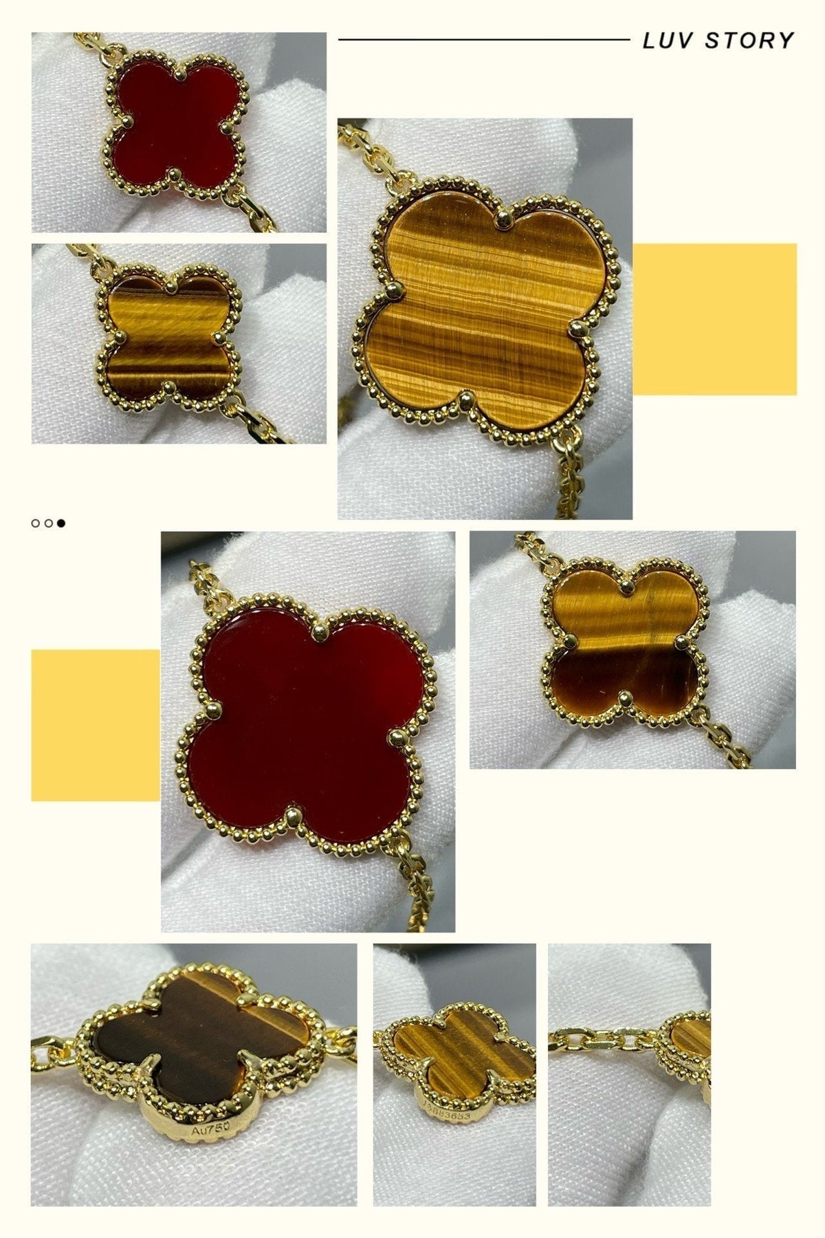 [Super CiCi ]CLOVER 16 MOTIF CARNELIAN TIGER EYE ROSE GOLD NECKLACE