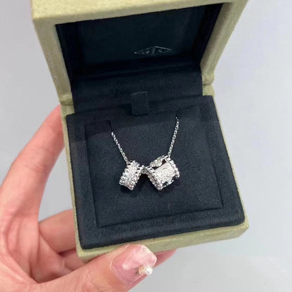 [Super CiCi ]PERLEE DOUBLE PENDANT SILVER DIAMOND NECKLACE