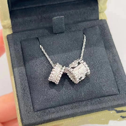 [Super CiCi ]PERLEE DOUBLE PENDANT SILVER DIAMOND NECKLACE