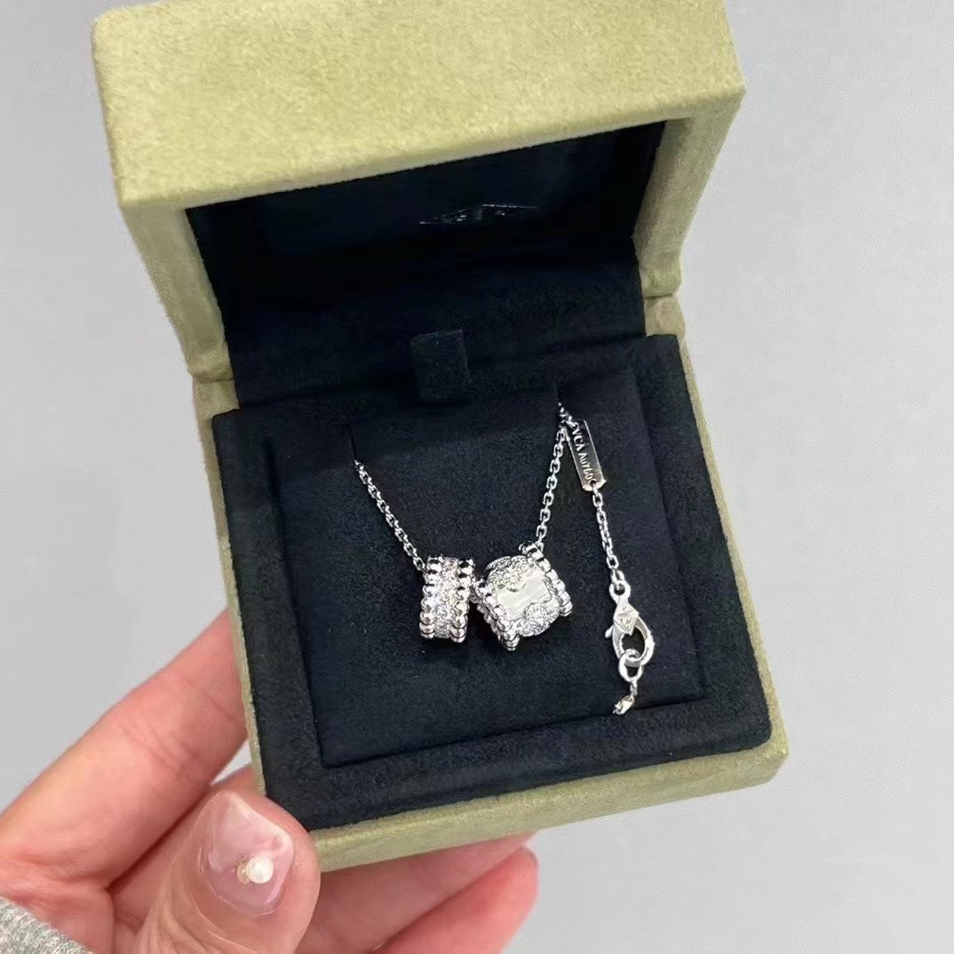 [Super CiCi ]PERLEE DOUBLE PENDANT SILVER DIAMOND NECKLACE