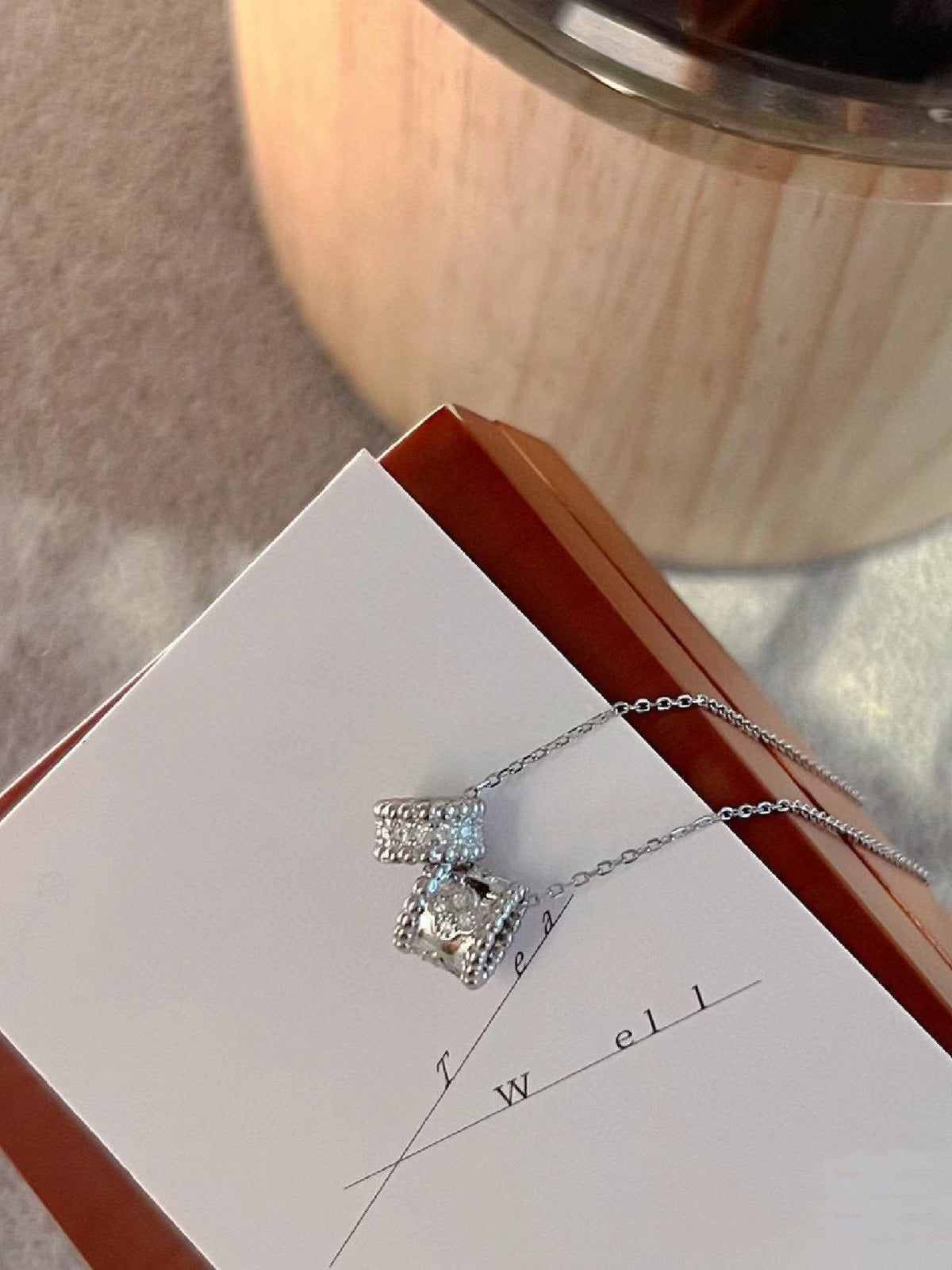 [Super CiCi ]PERLEE DOUBLE PENDANT SILVER DIAMOND NECKLACE