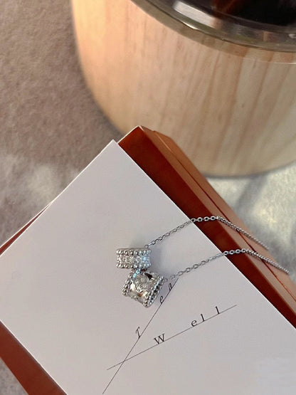 [Super CiCi ]PERLEE DOUBLE PENDANT SILVER DIAMOND NECKLACE