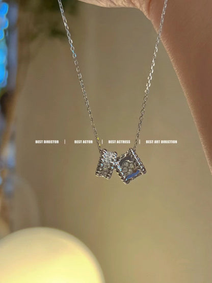 [Super CiCi ]PERLEE DOUBLE PENDANT SILVER DIAMOND NECKLACE