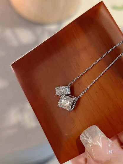 [Super CiCi ]PERLEE DOUBLE PENDANT SILVER DIAMOND NECKLACE