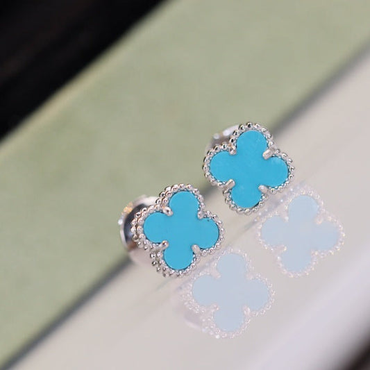 [Super CiCi ]CLOVER MINI TURQUOISE SILVER STUD EARRINGS