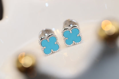 [Super CiCi ]CLOVER MINI TURQUOISE SILVER STUD EARRINGS
