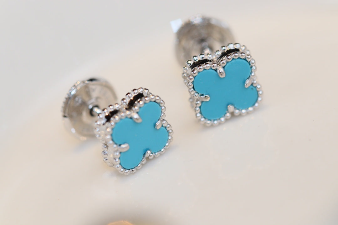 [Super CiCi ]CLOVER MINI TURQUOISE SILVER STUD EARRINGS