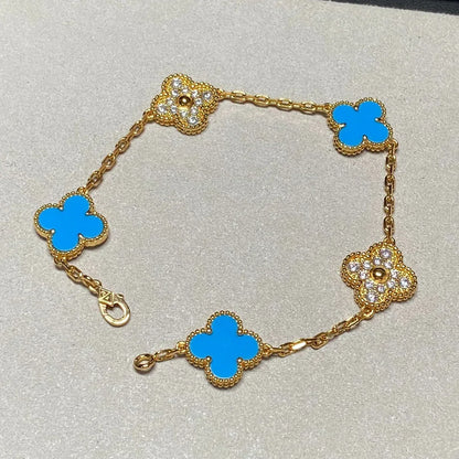 [Super CiCi ] CLOVER 5 MOTIF BLUE AGATE BRACELET COLLECTION