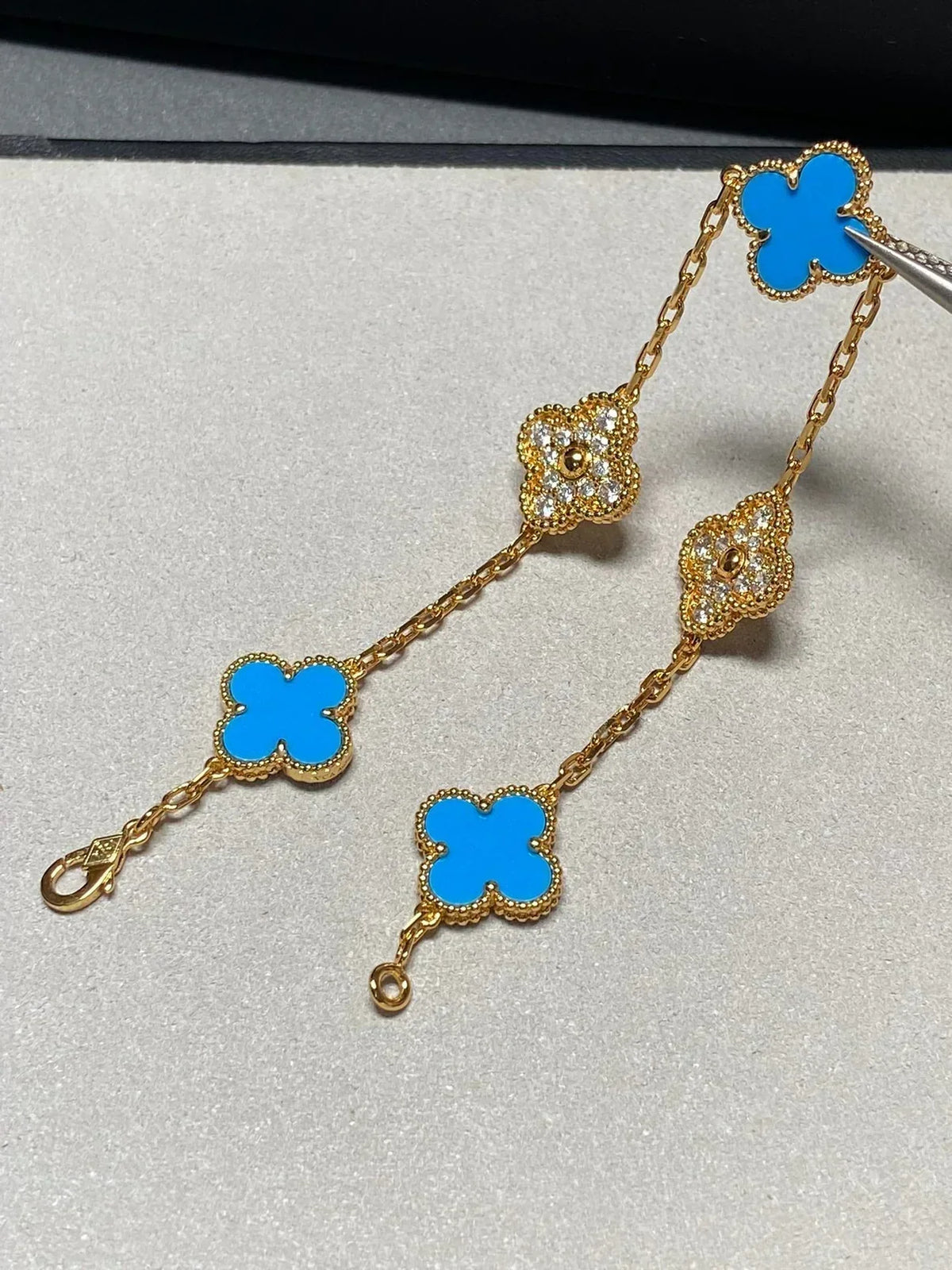 [Super CiCi ] CLOVER 5 MOTIF BLUE AGATE BRACELET COLLECTION