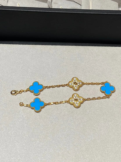 [Super CiCi ] CLOVER 5 MOTIF BLUE AGATE BRACELET COLLECTION