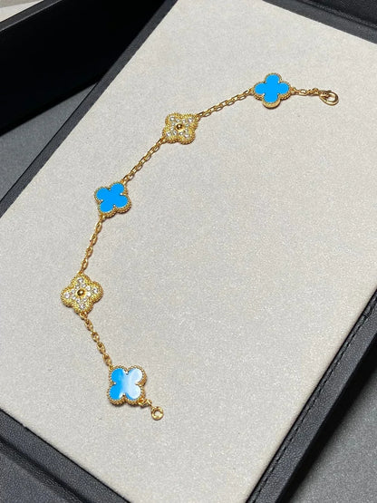 [Super CiCi ] CLOVER 5 MOTIF BLUE AGATE BRACELET COLLECTION