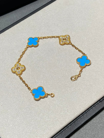 [Super CiCi ] CLOVER 5 MOTIF BLUE AGATE BRACELET COLLECTION