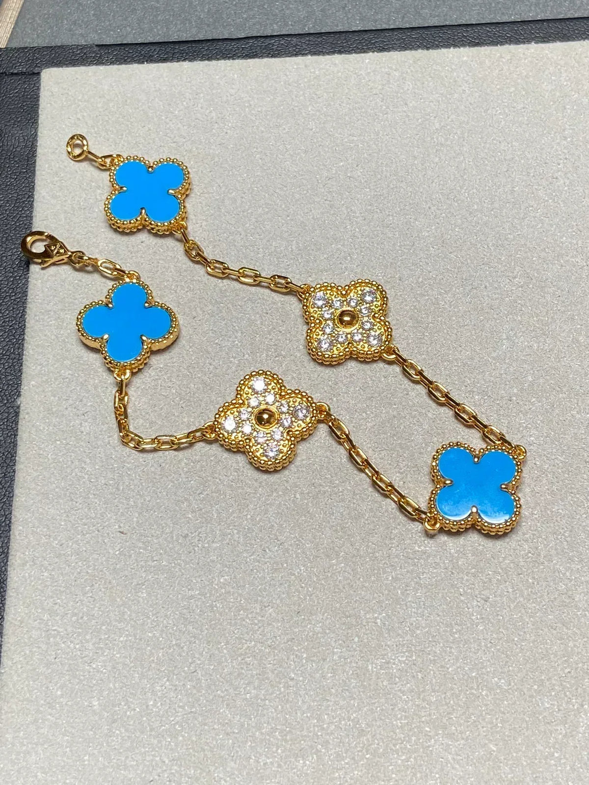 [Super CiCi ] CLOVER 5 MOTIF BLUE AGATE BRACELET COLLECTION