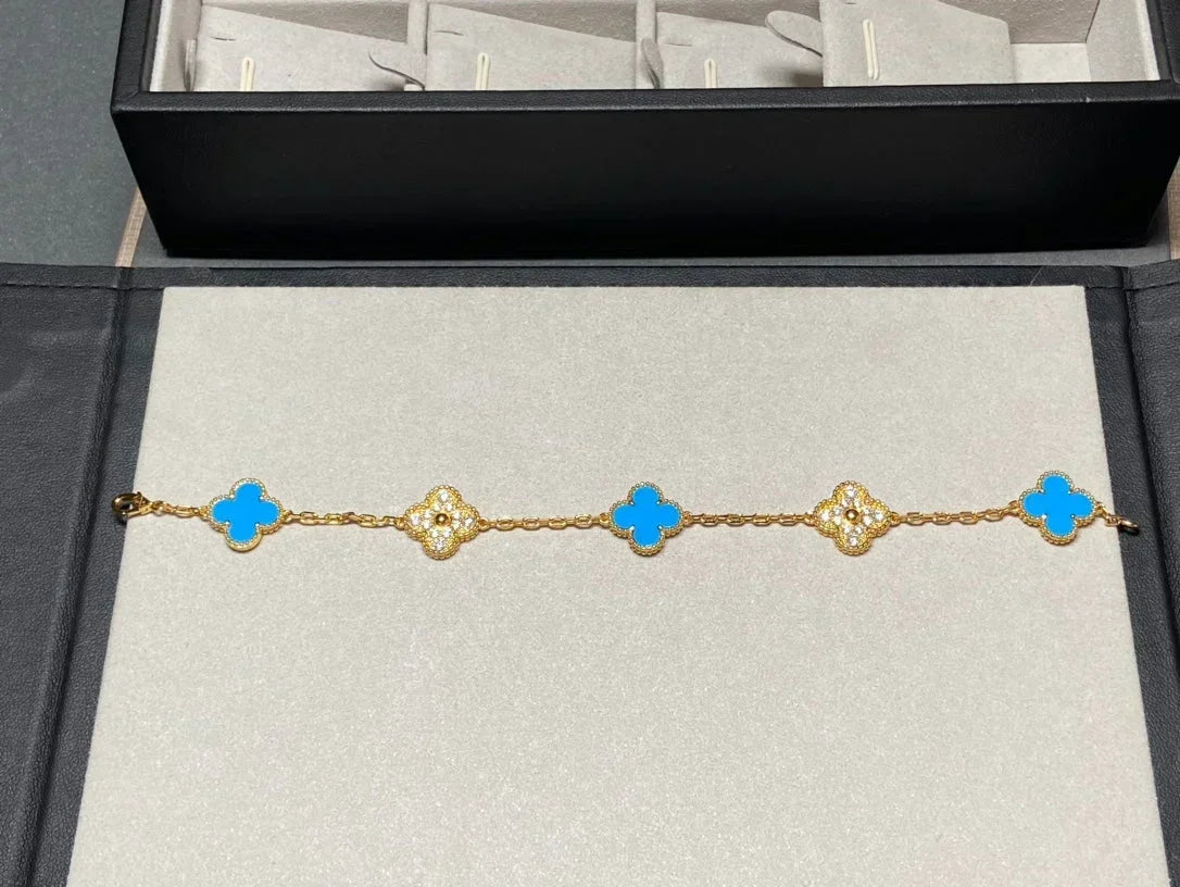 [Super CiCi ] CLOVER 5 MOTIF BLUE AGATE BRACELET COLLECTION