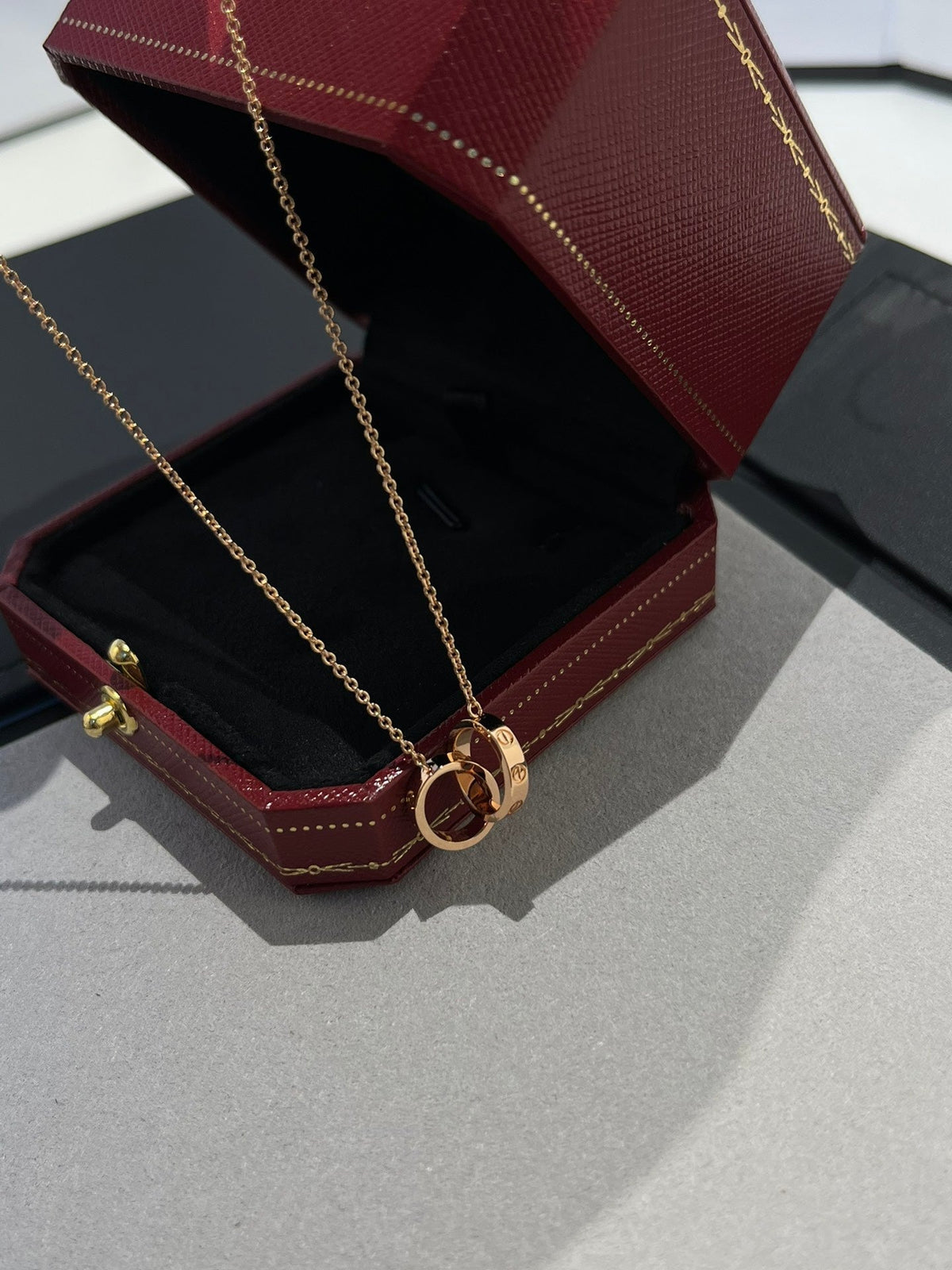 [Super CiCi ]LOVE NECKLACE DOUBLE RING PINK GOLD