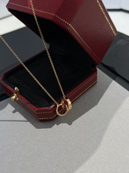 [Super CiCi ]LOVE NECKLACE DOUBLE RING PINK GOLD