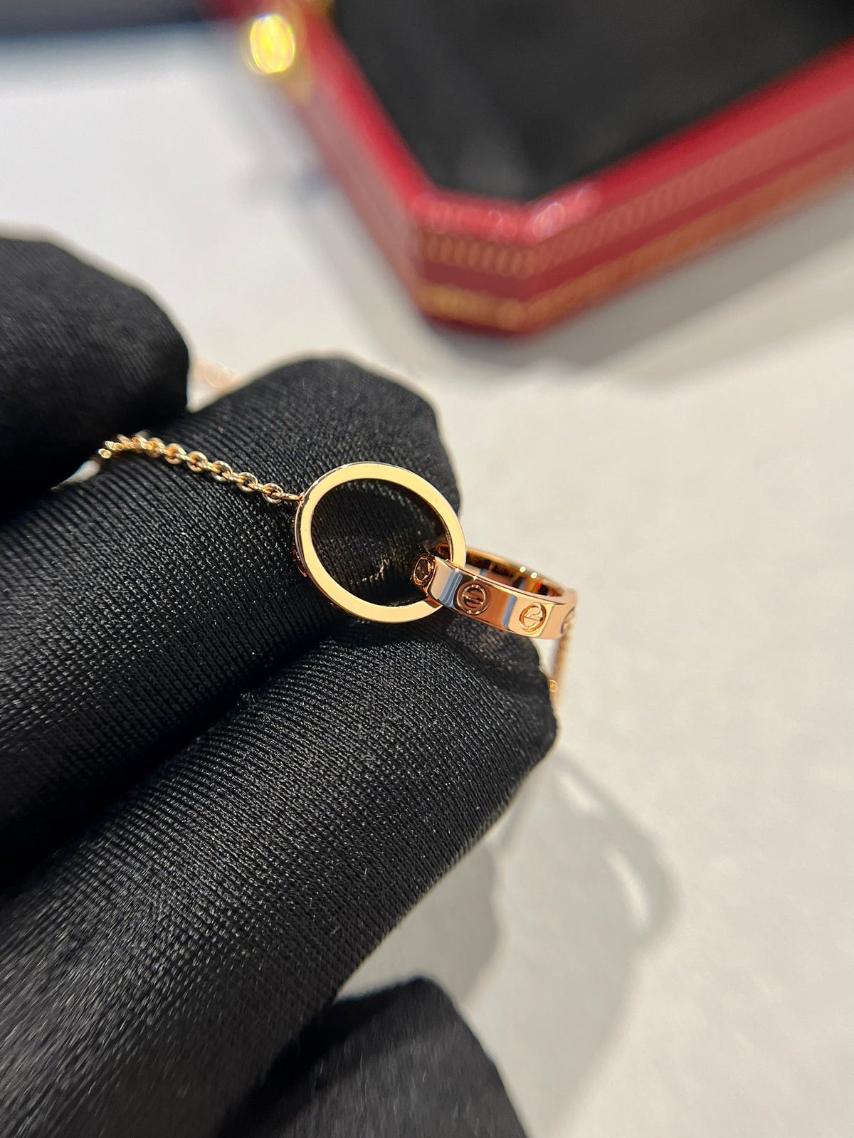 [Super CiCi ]LOVE NECKLACE DOUBLE RING PINK GOLD