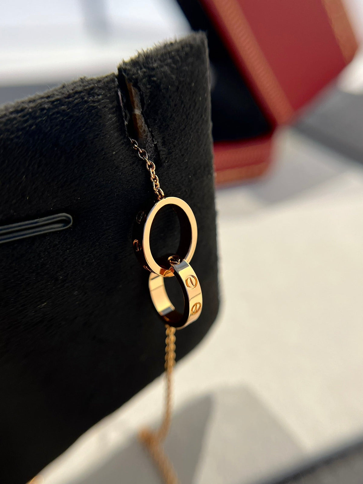 [Super CiCi ]LOVE NECKLACE DOUBLE RING PINK GOLD