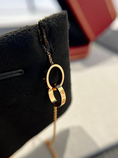 [Super CiCi ]LOVE NECKLACE DOUBLE RING PINK GOLD