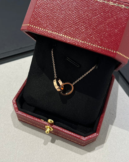 [Super CiCi ]LOVE NECKLACE DOUBLE RING PINK GOLD