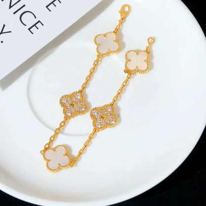 [Super CiCi ]CLOVER WHITE PEARL MOP 5 MOTIF BRACELET COLLECTION