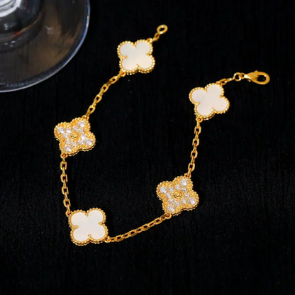 [Super CiCi ]CLOVER WHITE PEARL MOP 5 MOTIF BRACELET COLLECTION