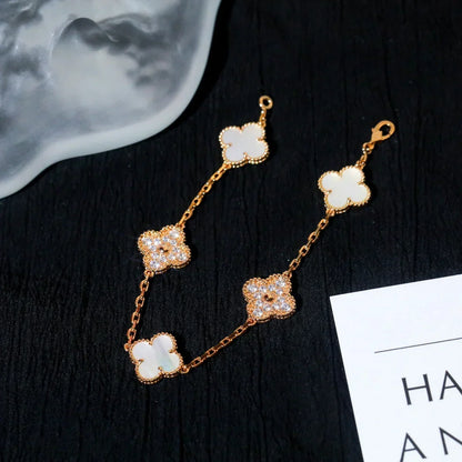[Super CiCi ]CLOVER WHITE PEARL MOP 5 MOTIF BRACELET COLLECTION