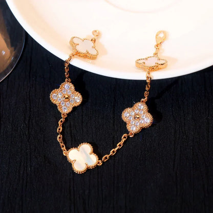 [Super CiCi ]CLOVER WHITE PEARL MOP 5 MOTIF BRACELET COLLECTION