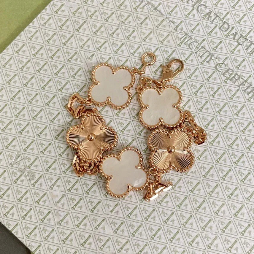 [Super CiCi ]CLOVER WHITE PEARL MOP 5 MOTIF BRACELET COLLECTION