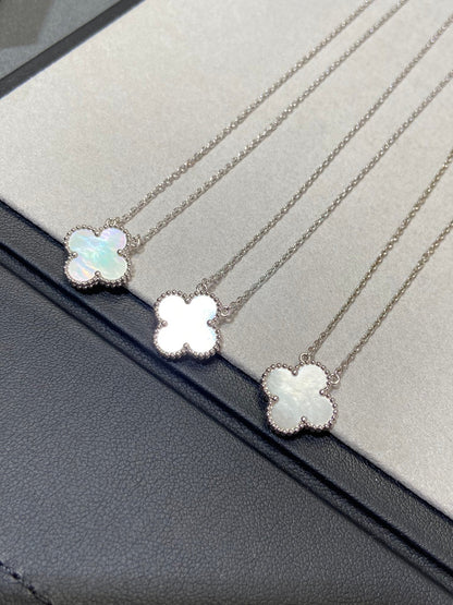 [Super CiCi ]CLOVER MEDIUM SILVER WHITE MOP NECKLACE