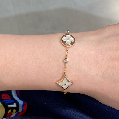 [Super CiCi ]STAR AND SUN 4 MOTIF WHITE MOP PINK GOLD BRACELET