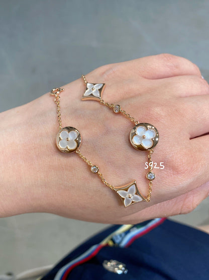 [Super CiCi ]STAR AND SUN 4 MOTIF WHITE MOP PINK GOLD BRACELET