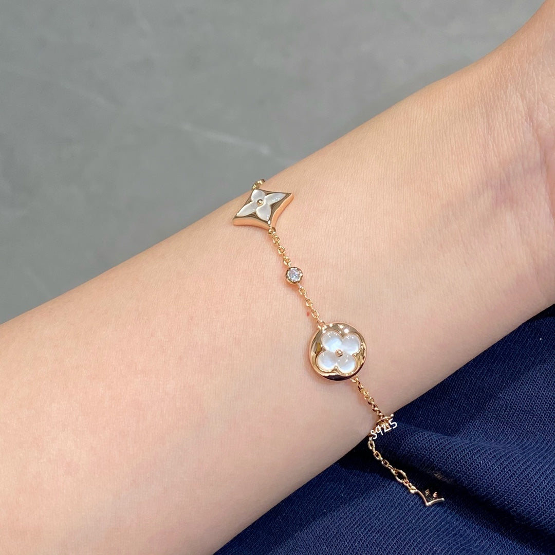 [Super CiCi ]STAR AND SUN 4 MOTIF WHITE MOP PINK GOLD BRACELET