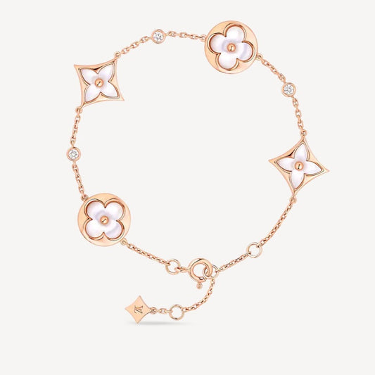 [Super CiCi ]STAR AND SUN 4 MOTIF WHITE MOP PINK GOLD BRACELET