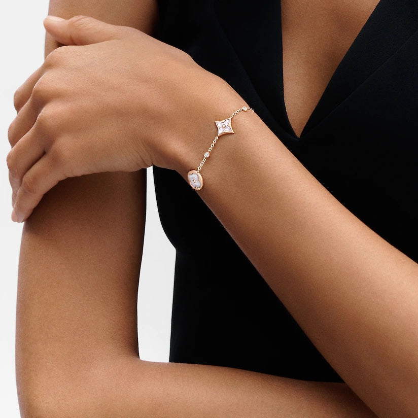 [Super CiCi ]STAR AND SUN 4 MOTIF WHITE MOP PINK GOLD BRACELET
