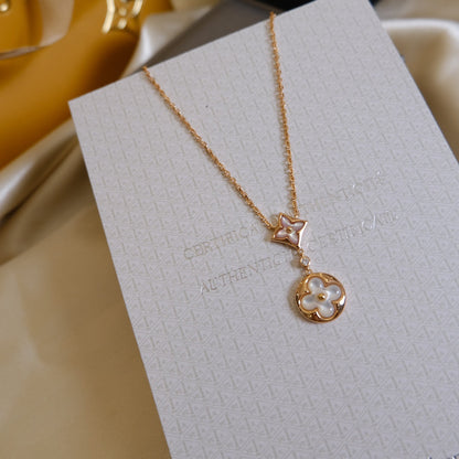 [Super CiCi ]STAR AND SUN WHITE MOP 2 MOTIF PINK GOLD NECKLACE