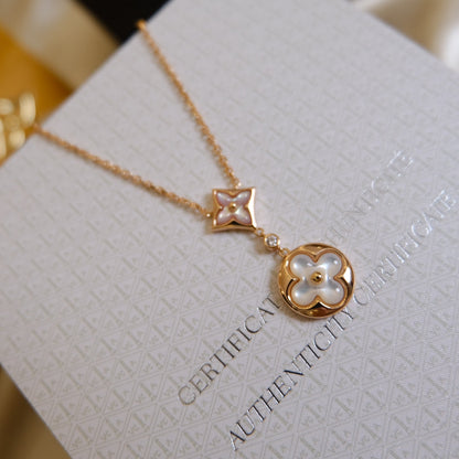 [Super CiCi ]STAR AND SUN WHITE MOP 2 MOTIF PINK GOLD NECKLACE