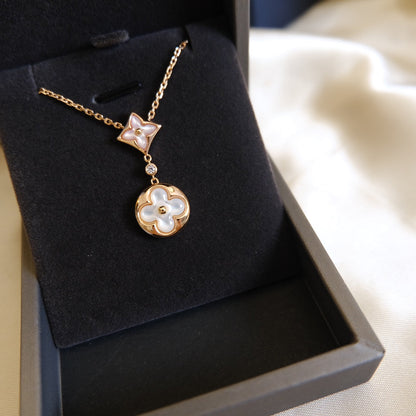 [Super CiCi ]STAR AND SUN WHITE MOP 2 MOTIF PINK GOLD NECKLACE