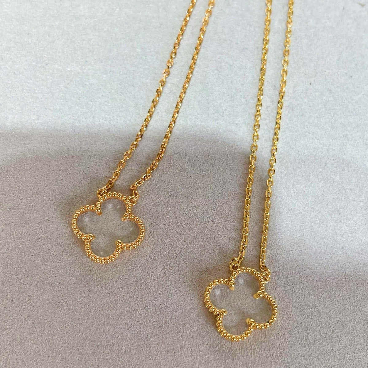 [Super CiCi ]CLOVER ROCK CRYSTAL ROSE GOLD NECKLACE