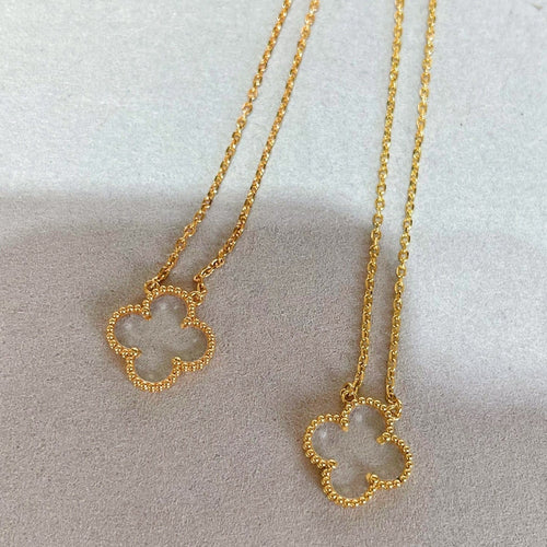 [Super CiCi ]CLOVER ROCK CRYSTAL ROSE GOLD NECKLACE