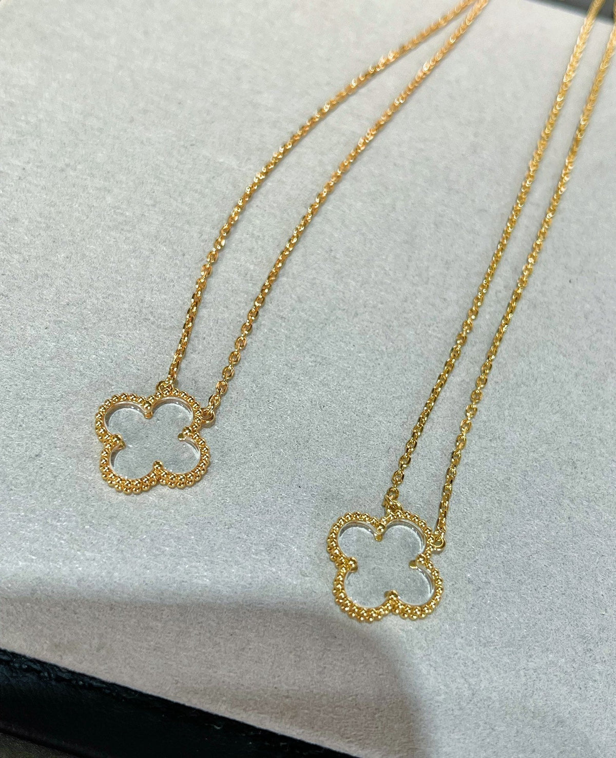 [Super CiCi ]CLOVER ROCK CRYSTAL ROSE GOLD NECKLACE