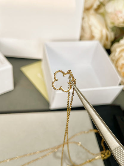 [Super CiCi ]CLOVER ROCK CRYSTAL ROSE GOLD NECKLACE