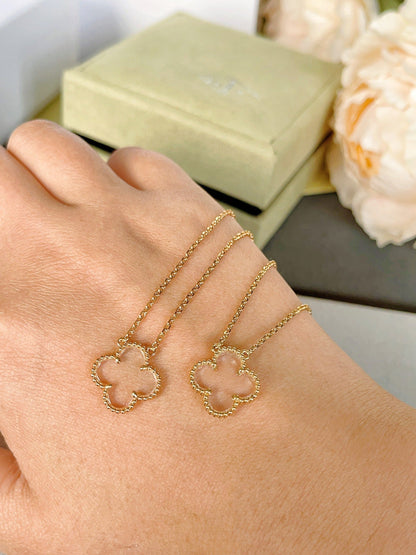 [Super CiCi ]CLOVER ROCK CRYSTAL ROSE GOLD NECKLACE