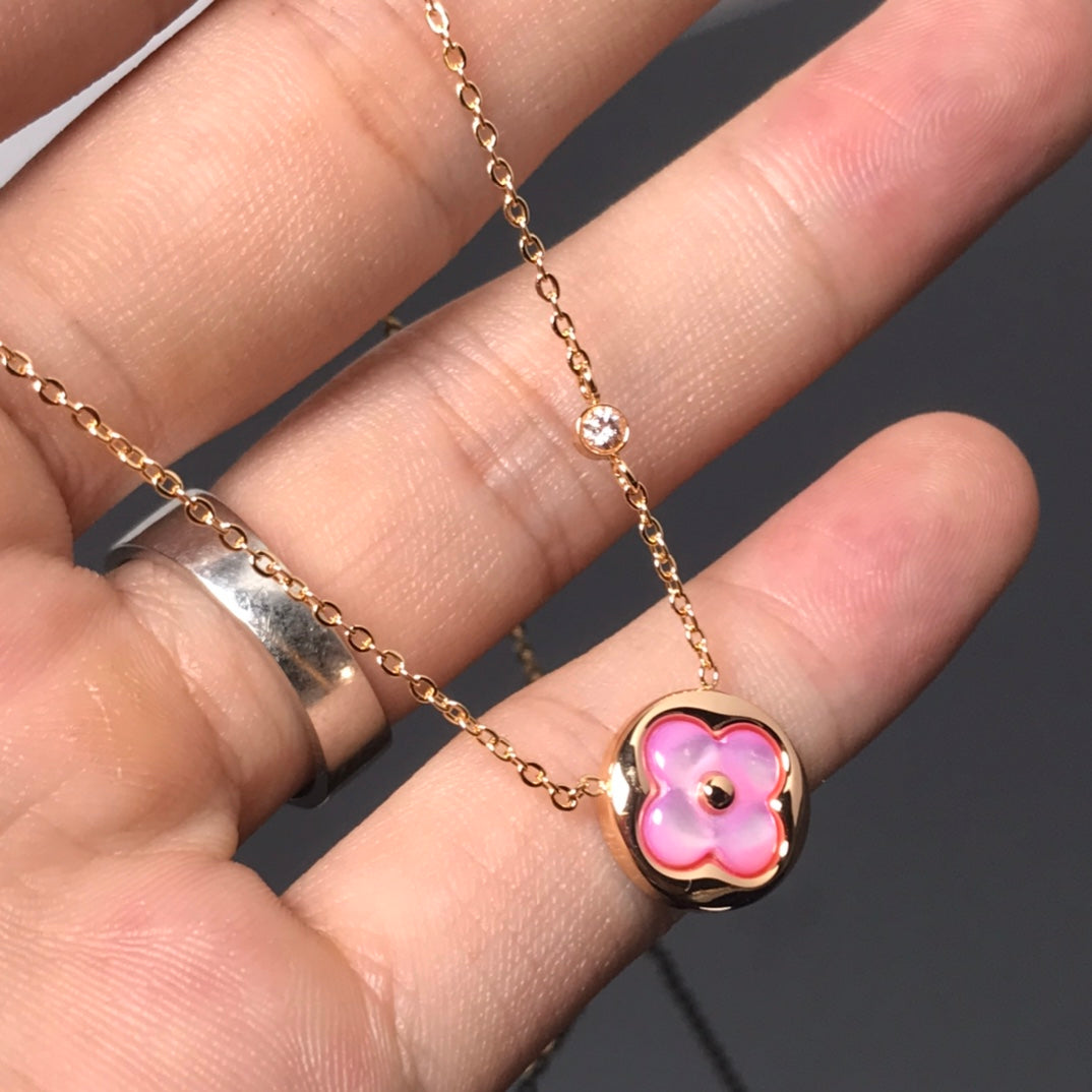 [Super CiCi ]COLOR BLOSSOM PINK MOP SUN GOLD NECKLACE