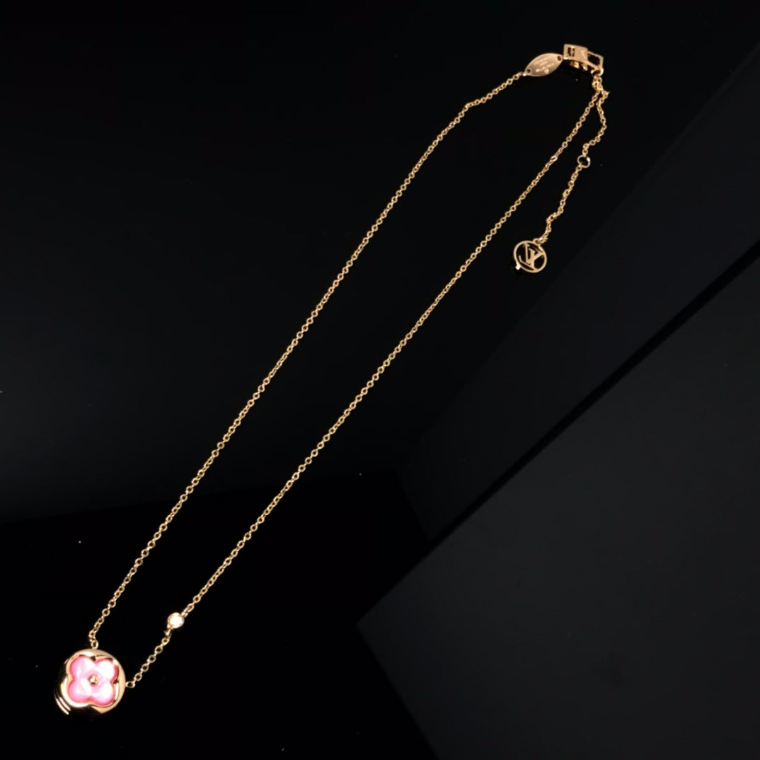 [Super CiCi ]COLOR BLOSSOM PINK MOP SUN GOLD NECKLACE