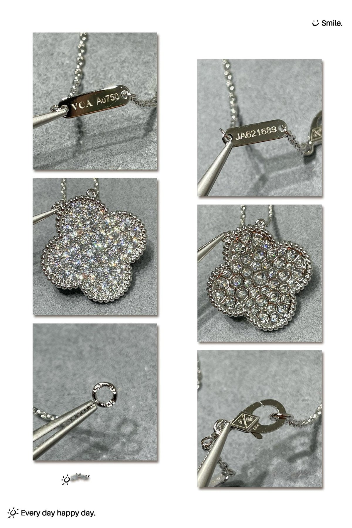 [Super CiCi ]CLOVER 25MM LARGE PENDANT DIAMOND PAVED SILVER NECKLACE