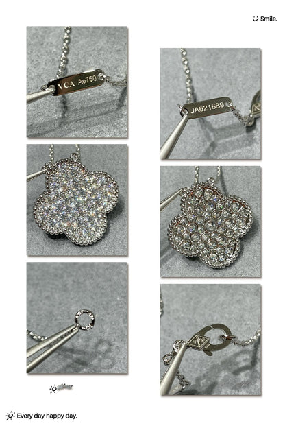 [Super CiCi ]CLOVER 25MM LARGE PENDANT DIAMOND PAVED SILVER NECKLACE