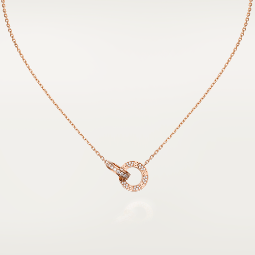 [Super CiCi ]LOVE 7.6MM NECKLACE ROSE GOLD AND SILVER  FULL DIAMOND