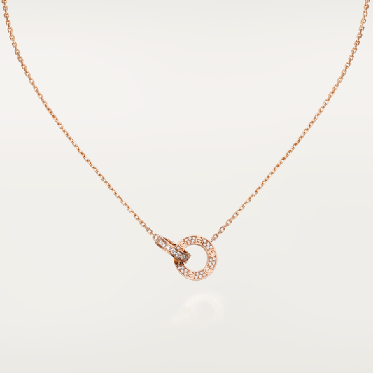 [Super CiCi ]LOVE 7.6MM NECKLACE ROSE GOLD AND SILVER  FULL DIAMOND