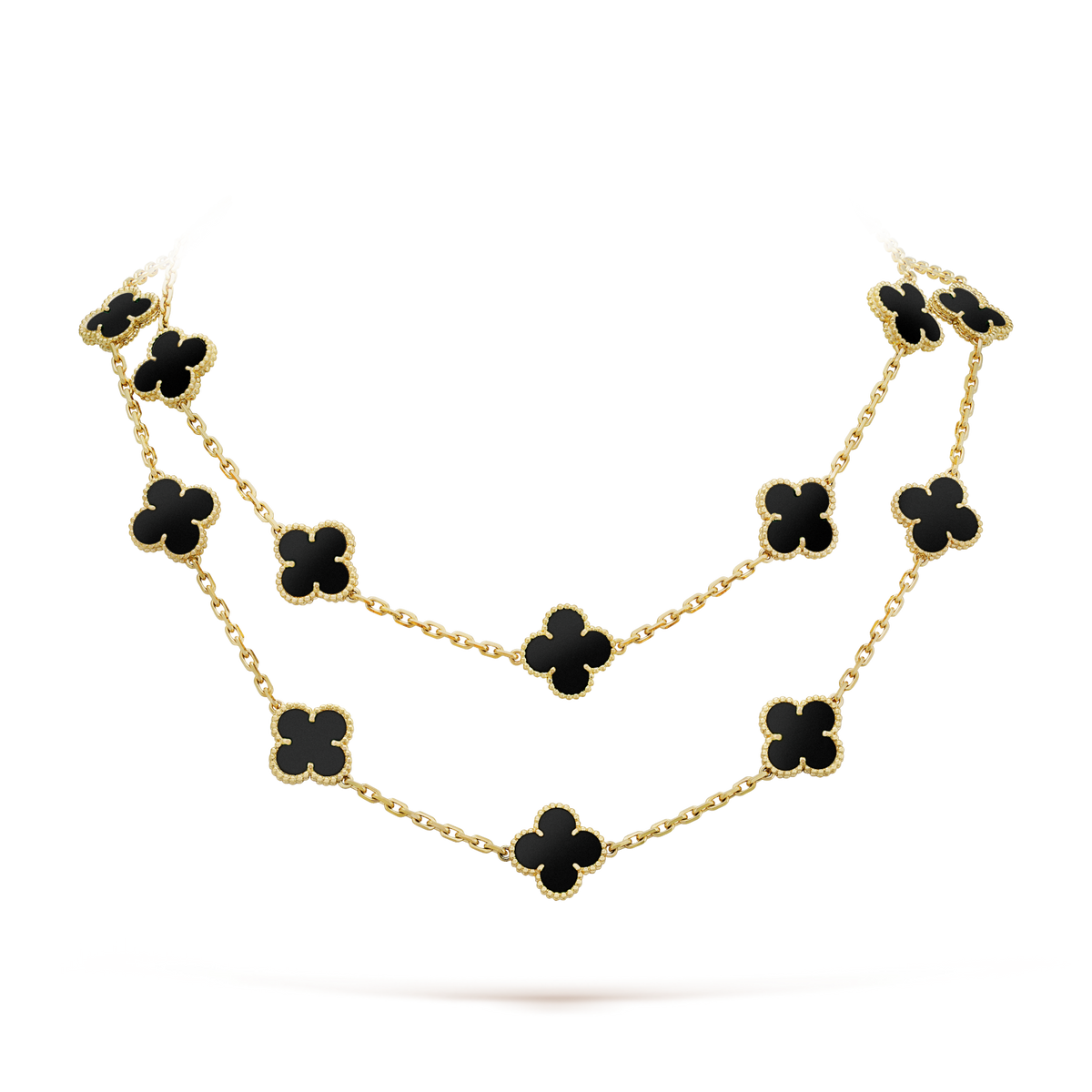 [Super CiCi ]CLOVER 20 MOTIFS ONYX NECKLACE
